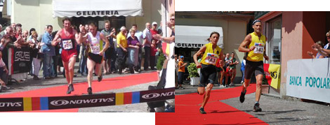 Il festoso arrivo della 1a coppia assoluta e della 1a coppia mista (3a assoluta) alla Maratona della Valle Intrasca 2009