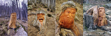 Val Quarazza: i 'Guturarghini' (buoni lavoratori), sculture ricavate dai tronchi degli alberi
