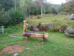 CAI Verbano - Orcesco - Alpe Campra in Val Vigezzo: caratteristica fontanella in legno nei giardini di Orcesco