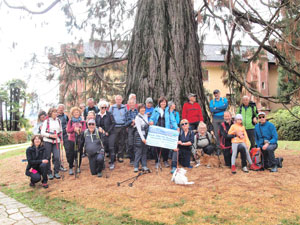 CAI Verbano - 'Dal Lago alla Montagna', escursione storica in attesa del 150° anniversario della nostra Sezione: foto di gruppo sotto la sequoia gigante nel parco di Villa Wührer 