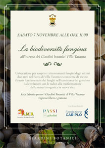 Giardini Botanici Villa Taranto e Associazione Micologica Bresadola:  La biodiversità fungina - 7 novembre 2026