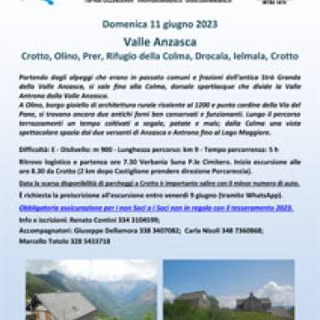 CAI Verbano - Valle Anzasca: Crotto, Olino, Prer, Rifugio della Colma, Drocala, Ielmala, Crotto - 11 giugno 2023