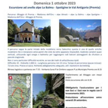 CAI Verbano: Escursione ad anello Alpe La Balma - Spotigine in Val Antigorio (Premia) - 1 ottobre 2023